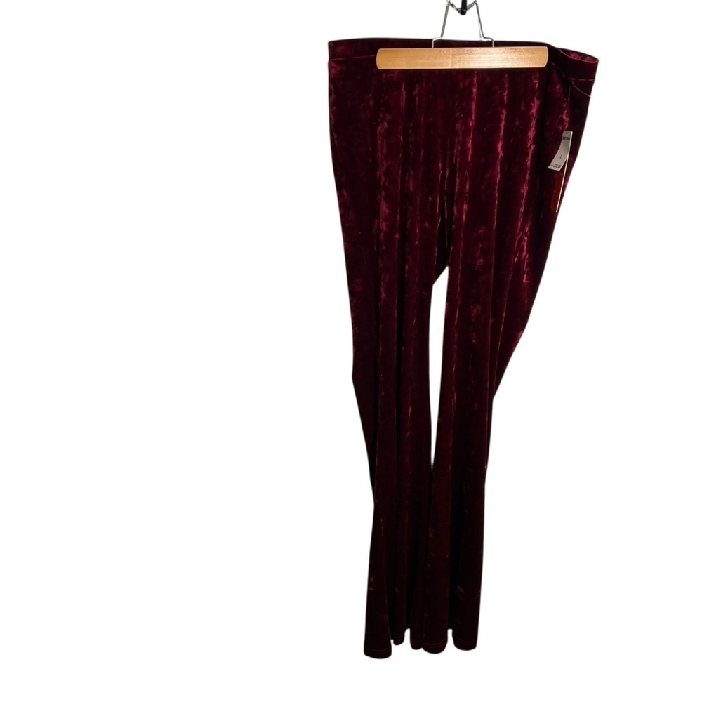 Hot Kiss Women's Size Large Pull On Velvet Pant Wine Red Wide Leg Stretch